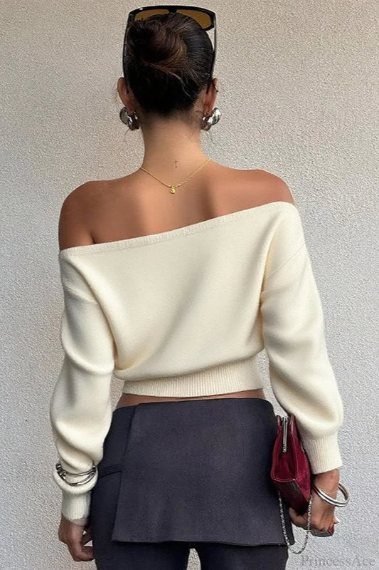 Minimalist Slim Asymmetrical Neck Long Sleeve Blouse