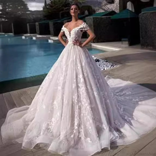 Off-Shoulder Royal Elegance Wedding Dress lvory white / 2 weddingdress-250223