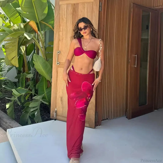 One Shoulder Micro Skirt Three Piece Swimsuit