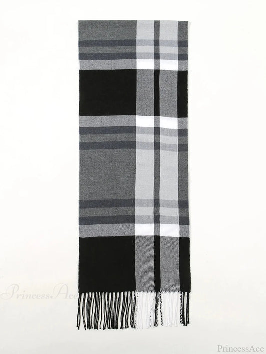 Plaid Print Cashmere Winter Pashmina Scarf - Luxury Travel Essential Grey 1 Scarfs-L