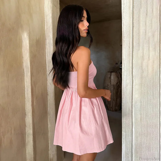 Pleated Waist Wrap A-line Vacation Dress vacationdress-250223