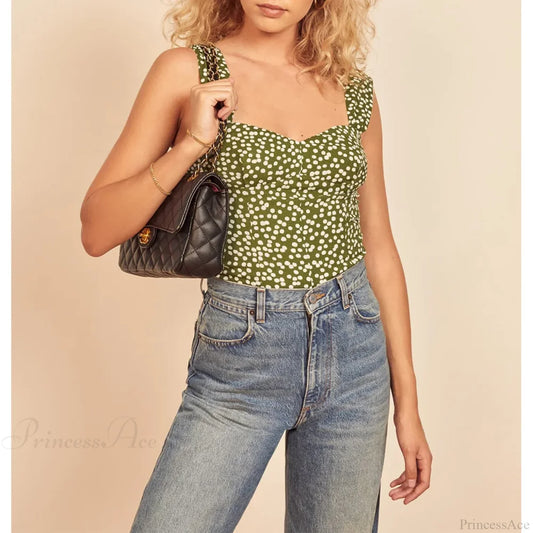 Polka Dot Sweetheart Neck Smocked Sleeveless Fitted Crop Top croptop-250126