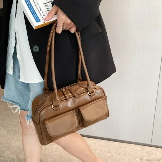 Red Patent Leather Hobo Shoulder Bag Brown shoulder-250126