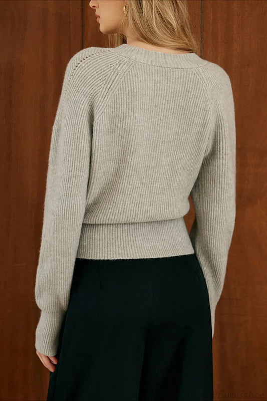Retro Slouchy V Neck Cropped Knit Sweater