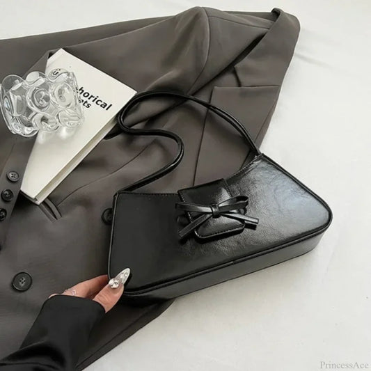 Retro Spring PU Leather Underarm Shoulder Bag Black shoulder-250126