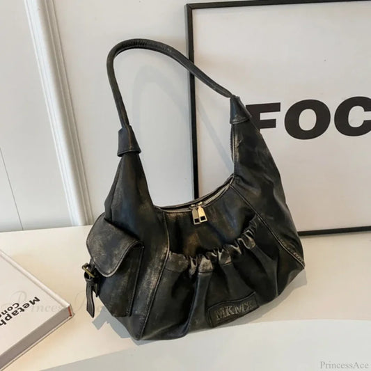 Retro Winter Leather Underarm Shoulder Bag Black shoulder-250126