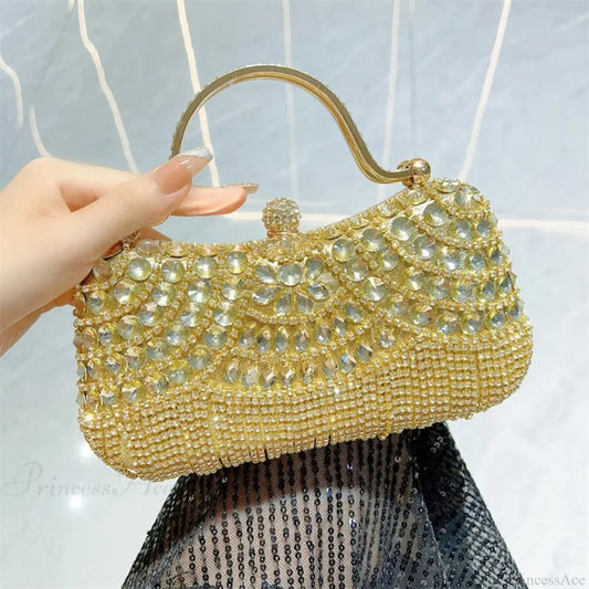 Rhinestone Silver Sparkling Tassel Shoulder Evening Clutch Bag Gold clutchbag-250126