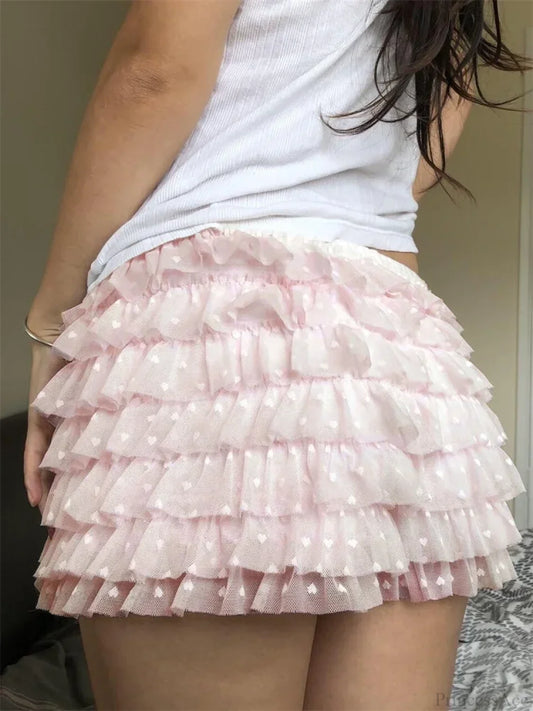 Ruffle Layered Elastic Waist Short short-250223