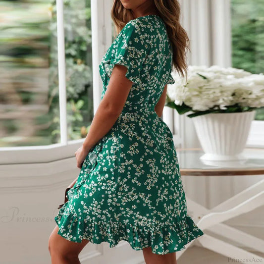 Sexy Floral Print V-neck Chiffon Mini Floral Dress floraldress-250126