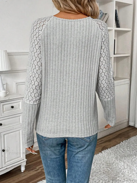 Solid Color Design Sense Knitted Long Sleeve Top Women knittop-250126