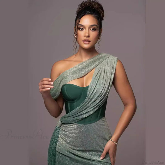 Solid Color Sleeveless Strapless Slit Prom Dress green / S promdress-250223