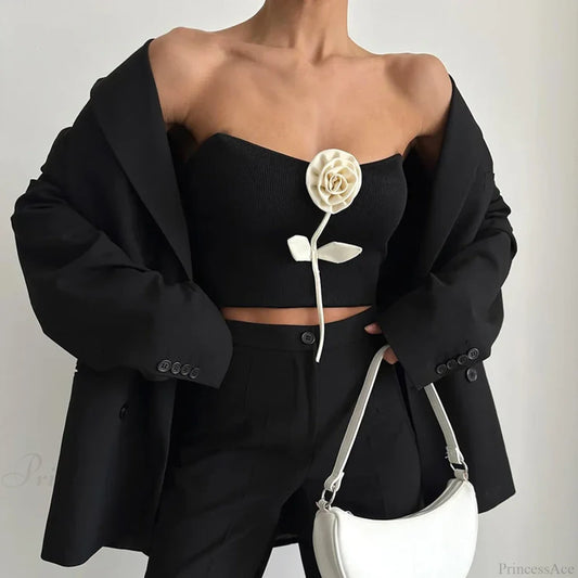 Solid Elegant Sleeveless Strapless Casual Flower Tube Crop Top croptop-250126