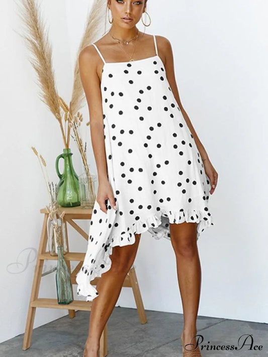 Spaghetti-Neck Gown Dot Bohemia Chiffon Mini In Warm-Season Style S / Red Dresses