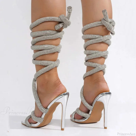 Sparkling Gothic Ankle Strap Gladiator Sandals Tall Heel