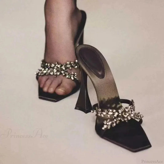 Sparkling Gothic Cross Peep-Toe Sandals Stiletto Tall Heel Brown / 35