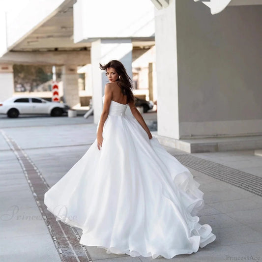 Strapless Sweet Lace Long Train Wedding Dress white / 2 weddingdress-250223