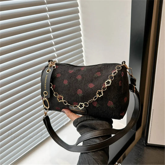 Strawberry Corduroy Mini Crossbody Black crossbody-250126