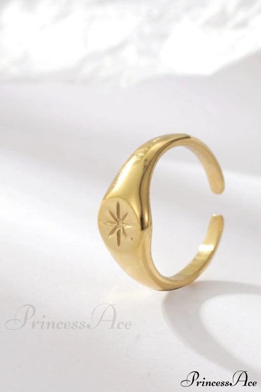 Titanium Steel Gold Plated Eight-Pointed Star Rings