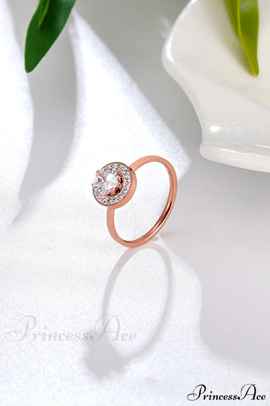Titanium Steel Shining Diamond Hoop Ring Rose Gold / 6号