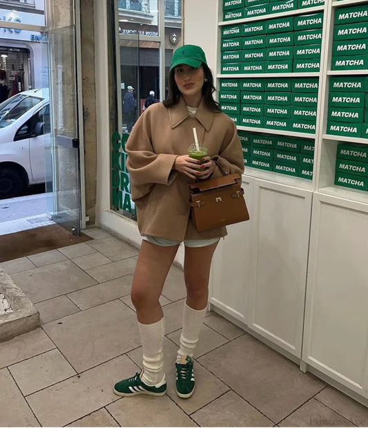 Vintage Khaki Lapel Wool Overcoat