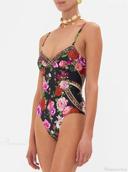 Vintage Sling Print Backless Bikini One Piece onepiece-250223