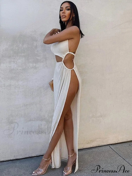 White Shoulder Parties - Women For Split Gown One And Full-Length Warm-Season Elegant Long Beachwear