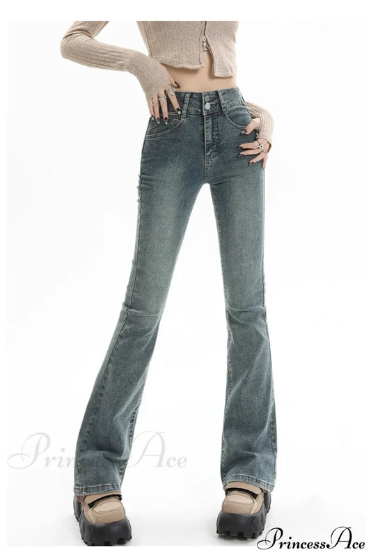 Winter Women’s Plus Velvet Warm Black Flare Vintage High Waist Harajuku Streetwear Wide Leg