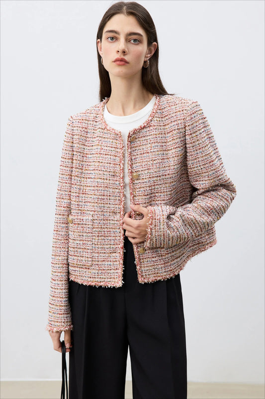Round Neck Tweed Blend Outerwear