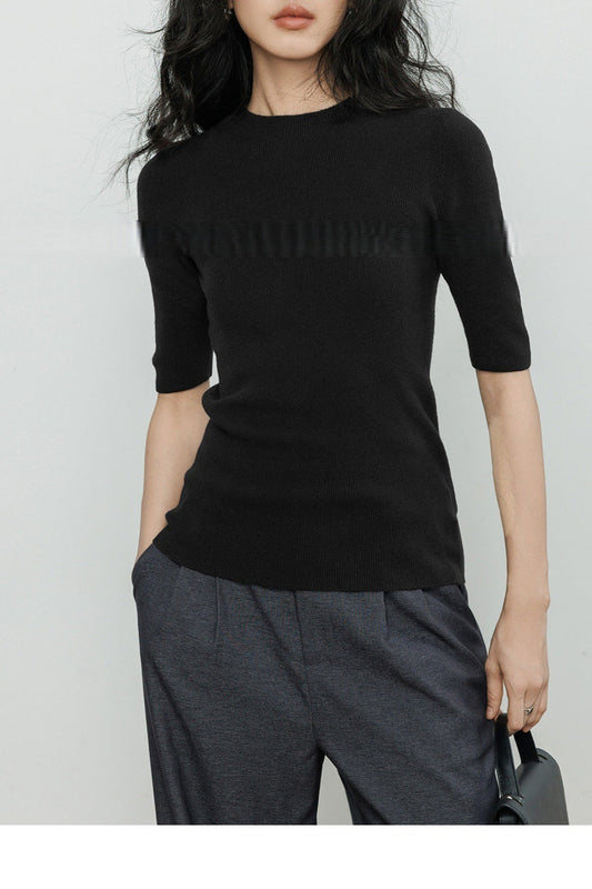 Ribbed Merino Cap Sleeve Knit Top