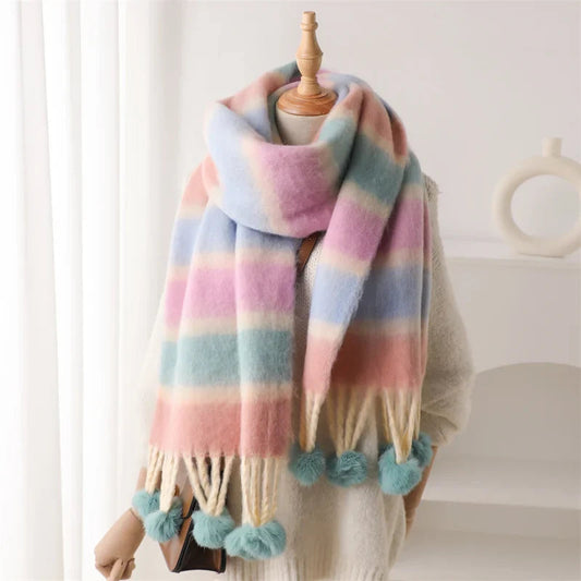 2024 Winter Multicolor Cashmere Loop Yarn Pashmina Scarf Pink Scarfs-L