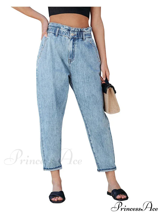 2024 Women New Fashion Streetwear Vintage Blue For High Waist Denim Harem Jean / S