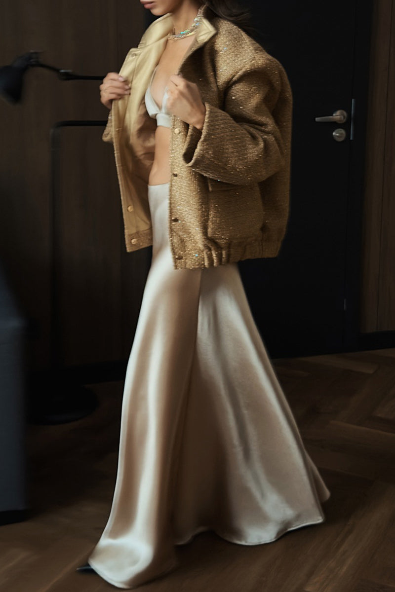 Sequin Stand Collar Pocket Jacket