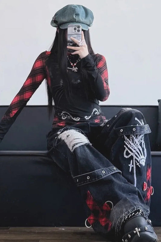 Dark Tone Flared Wide Leg Jeans