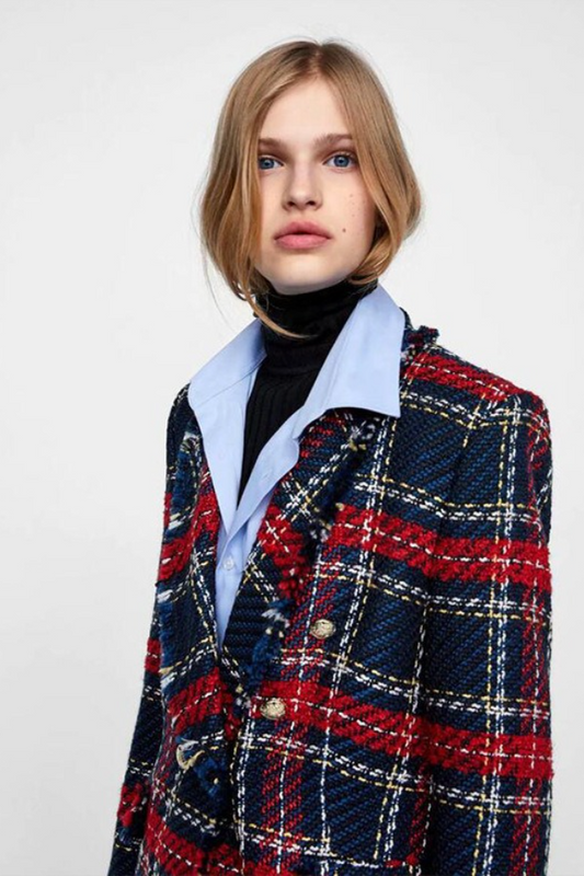 Plaid Tweed Multi-Button Chic Blazer Outerwear