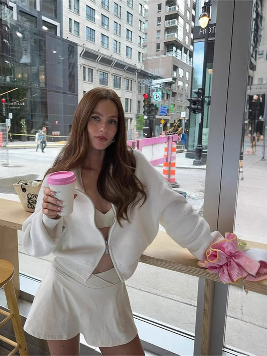 Folded Collar, Long Sleeve Sweater  Cardigan