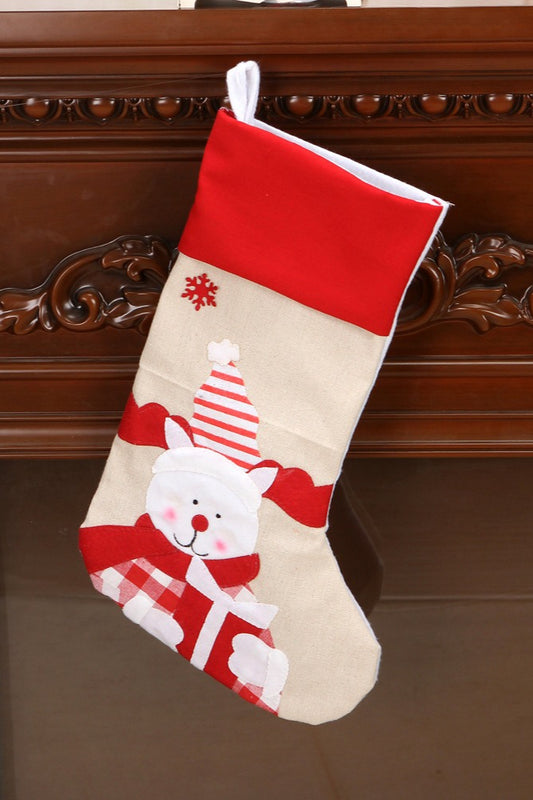 Linen Santa Embroidery Hanging Storage Bag