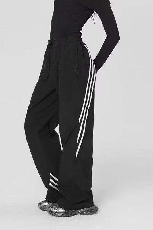 Striped Drapey Straight Wide Leg Athletic Pants