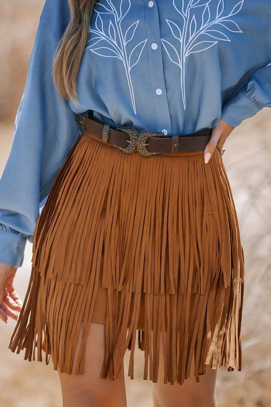Elegant Fringe Mesh Mini Skirt