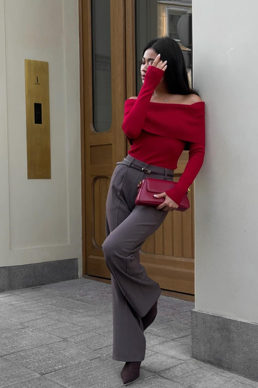 Sexy Tight Solid Off-the-Shoulder Long Sleeve Tee