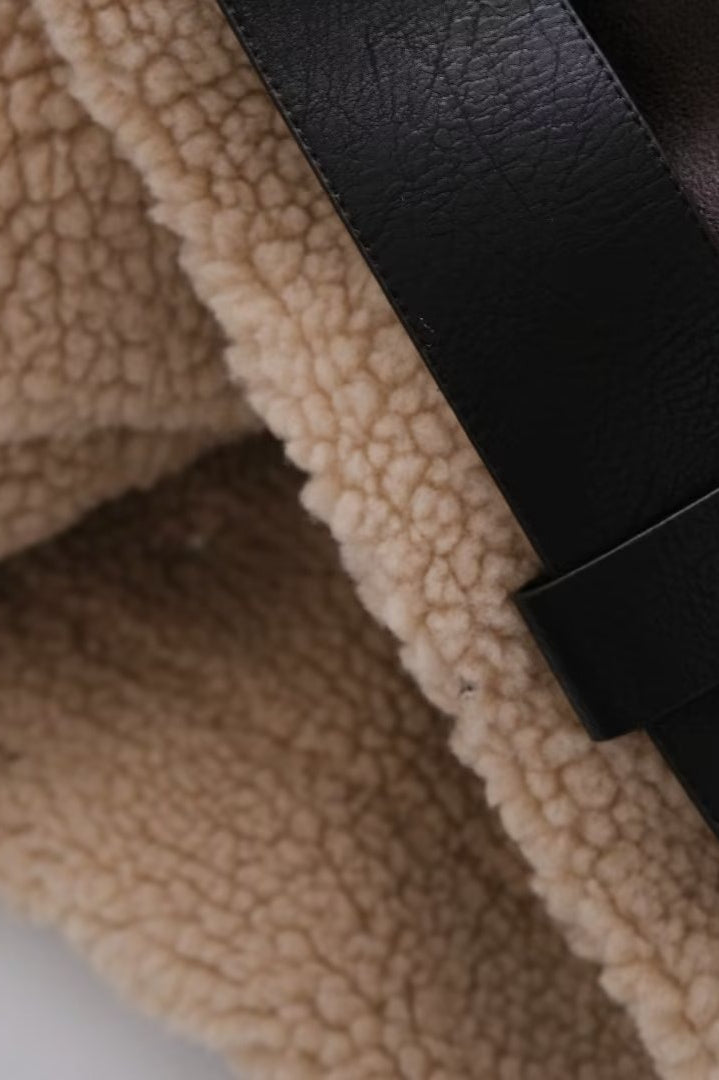 Multi Zip Faux Shearling Longline Jacket