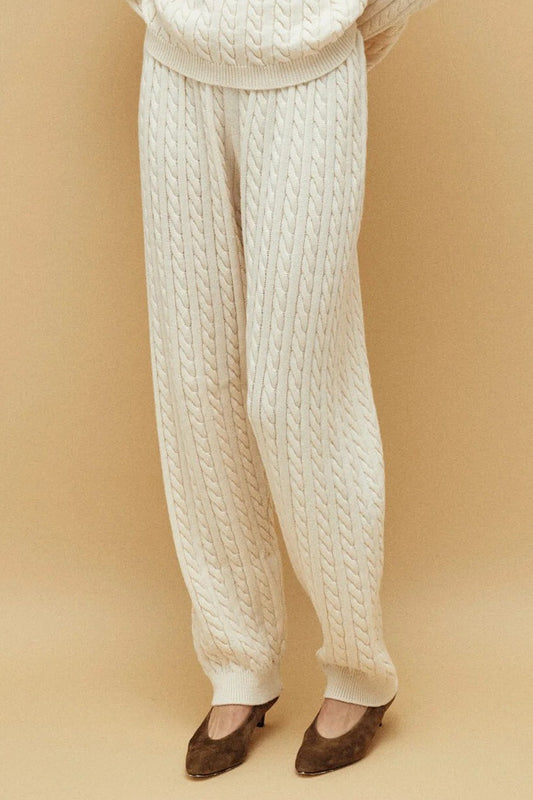 Solid Cable Knit Cozy Cuffed Ankle Pants