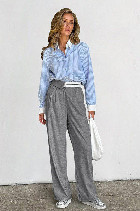 Contrast Color Grey Versatile Office Casual Pants