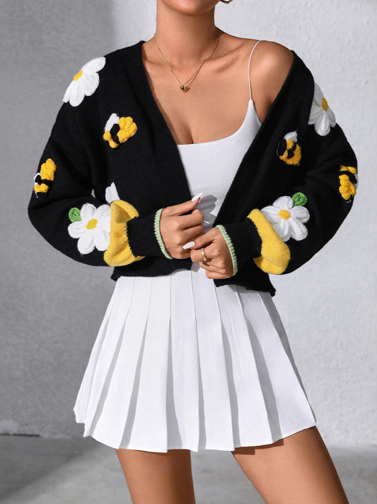 Hand-Embroidered Flower Knit Cardigan