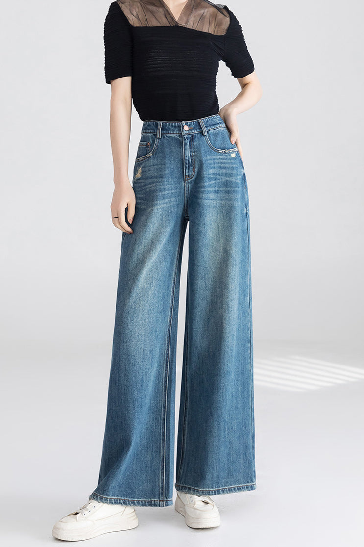 High Waist Wide Leg Cotton Jeans