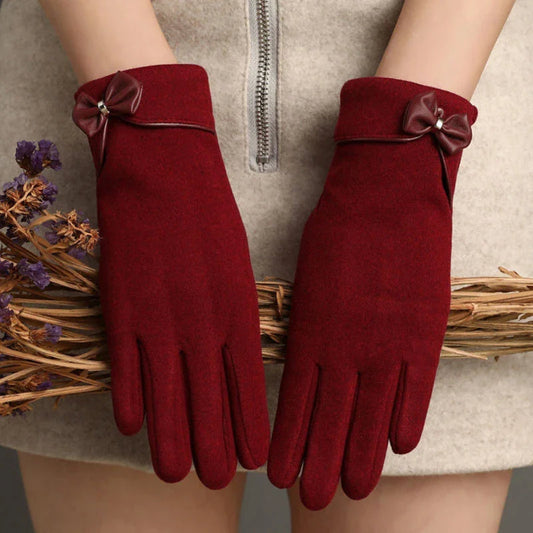 Christmas Cycling Gloves With Velvet Lining And Bow Detail Red Gloves-L