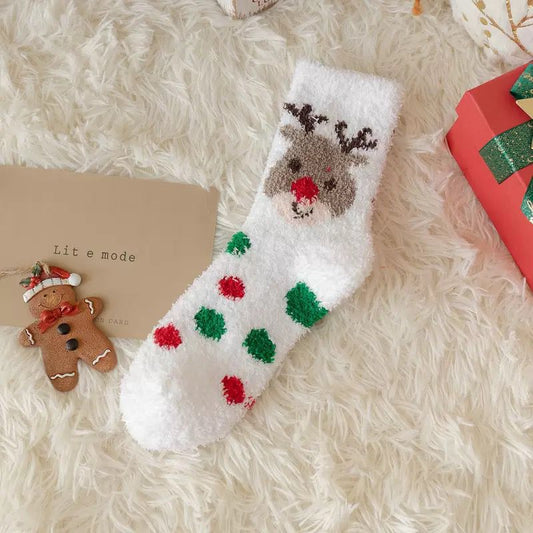 Fleece Cartoon Cute Red Long Gift Socks