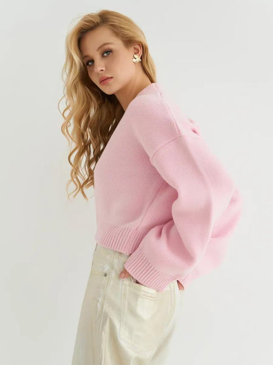 Custom Solid Color V-Neck Loose Knit Cardigan