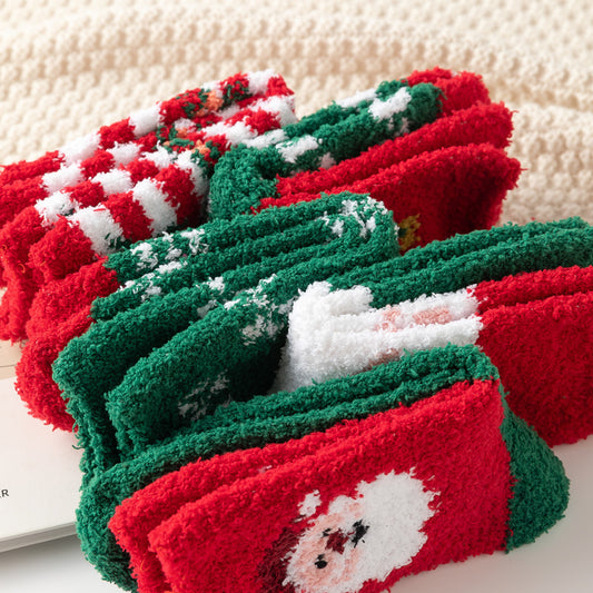 5 Pack Plush Fleece Warm Home Floor Crew Socks