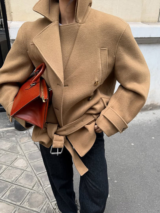 Solid Minimalist Tie Waist Thickened Coat