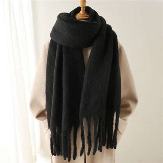 Cashmere Winter Scarf For Women - Solid Thick Soft Pashmina Wrap Black Scarfs-L